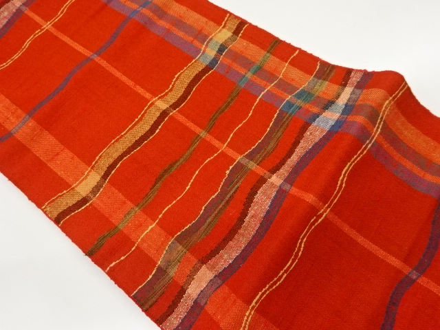 手織り紬よろけ横段模様織出し名古屋帯